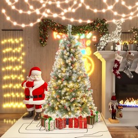 Árvore de Natal artificial com luzes LED brancas quentes 8 modos de iluminação Verde e Branco-150cm