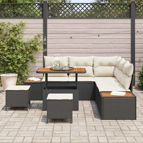 Conjunto de Sofá de Jardim de 8 Peças com Almofadas de Vime Preto