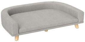 PawHut Sofá para Cães Cama Elevada para Cães Estofada com Almofada Lavável e Pés de Madeira de Pinho 98x67x25 cm Cinza