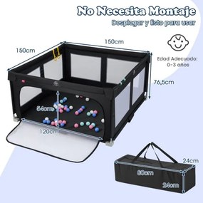 Parque infantil para bebés com 50 bolas oceânicas e 4 pegas com porta  para 0-3 anos 150 x 150 x 76,5 cm Preto.