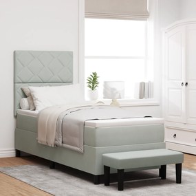 vidaXL Cama Box Spring com Colchão e Banco Cinza Claro 80x200 cm Veludo