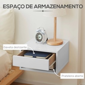 Conjunto de 2 Mesas de Cabeceira Flutuantes Mesas de Cabeceira com Gaveta para Dormitório 37x32x21 cm Branco Brilhante