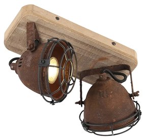 Foco industrial castanho enferrujado com madeira inclinável 2 luzes - Gina Industrial
