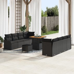 Conjunto de Sofá de Jardim vidaXL com 11 Peças e Almofadas Preto Ratta