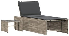 Espreguiçadeiras modulares com mesa 2 pcs vime PE cinzento-claro