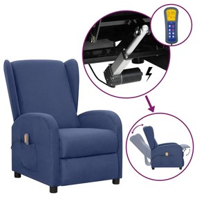 vidaXL Poltrona elevatória de massagens tecido azul