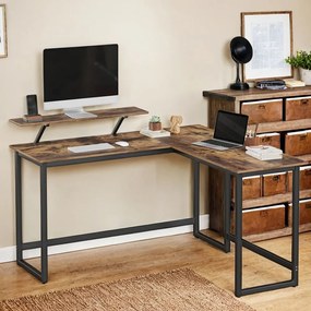Secretaria para computador em forma de L 140 x 130 x 89 cm (C x L x A) castanho vintage, preto