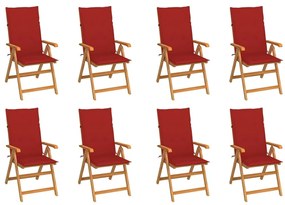 vidaXL Cadeiras de jardim reclináveis c/ almofadões 8 pcs teca maciça