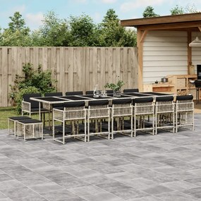 vidaXL 17 pcs conj. jantar jardim c/ almofadões vime PE cinzento-claro