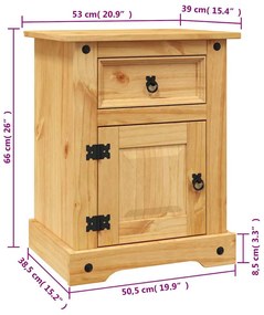Mesa de cabeceira Corona Range em pinho mexicano 53x39x66 cm