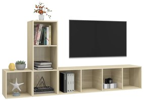 3 pcs conjunto de móveis de TV contraplacado carvalho sonoma