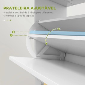 HOMCOM Sapateira Branca Móvel Sapateira Estreita com 2 Portas e 1 Gaveta para 8 Pares de Sapatos para Entrada Corredor 60x23,5x98,5 cm Branco