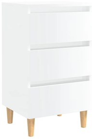 Mesas cabeceira pernas madeira 2pcs 40x35x69cm branco brilhante