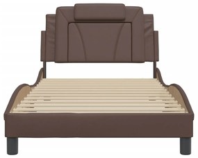 Estrutura cama c/ luzes LED 100x200cm couro artificial castanho