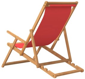 Cadeira de praia dobrável madeira de teca maciça vermelho