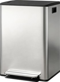 Caixote do lixo com dois compartimentos de 2 x 30 L, caixote do lixo de cozinha com pedal, tampa com fecho suave, 47,5 x 37,5 x 67 cm, prateado