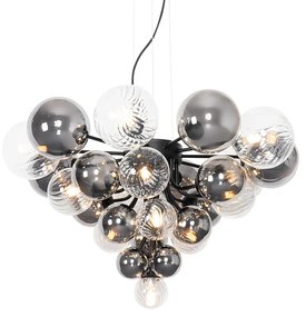 Candeeiro de suspensão preto com vidro fumê e transparente 13 luzes - Bonnie Art Deco