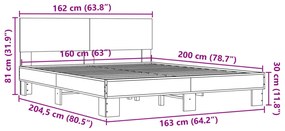 Estrutura de cama 160x200 cm derivados de madeira/metal