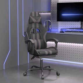 Cadeira gaming giratória c/ apoio pés couro artif. preto/cinza