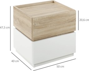 Mesa de cabeceira empilhável com 2 gavetas 50 x 40 x 47,5 cm branco e natural