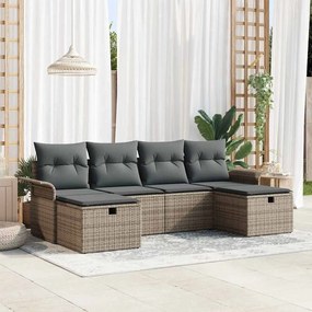 vidaXL Conjunto de Sofá de Jardim de 6 Peças com Almofadas Cinza Rattan Sintético