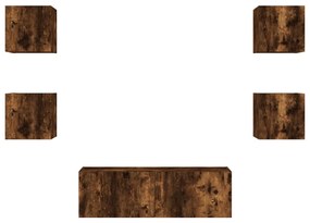 5 pcs móveis de parede para TV com luzes LED carvalho fumado