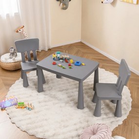 Conjunto com mesa e 2 cadeiras para crianças para comer, desenhar ou estudar 76,5 x 54,5 x 49,5 cm Cinza