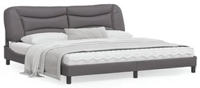3208026 vidaXL Estrutura cama c/ cabeceira 200x200cm couro artificial cinzento