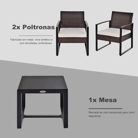 Conjunto de 2 Cadeiras e 1 Mesa em Vime - Design Natura