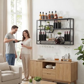 Garrafeira de Parede, 120 x 20 x 77 cm, Suporte para Copos, Preto