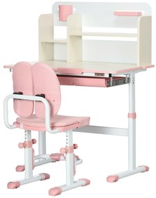 Conjunto de Secretária e Cadeira para Crianças com Altura Ajustável Gaveta e Bancada Inclinável 80x52x88-109 cm Rosa e Branco