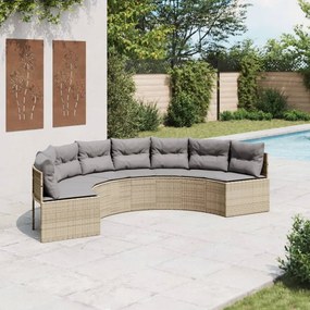 vidaXL Sofá de jardim com almofadões semicircular vime PE bege