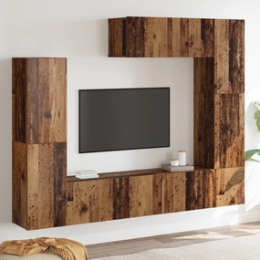 Conjunto de Armário de TV de 7 Peças Montado na Parede Madeira Rústica