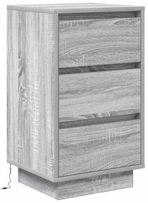 Mesa de cabeceira com luzes LED 38x34x65 cm cinzento-sonoma