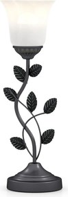 Candeeiro de mesa para mesa de cabeceira Candeeiro vintage para mesa de cabeceira com abajur de vidro em forma de tulipa e folhas de metal preto