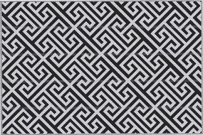 Tapete de Exterior 182x274 cm Tapete Reversível com Desenho Geométrico Impermeável para Varanda Campismo Praia Branco e Preto