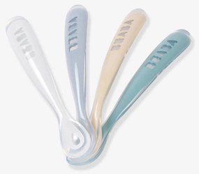 Lote de 4 colheres 1ª idade Montessori, BEABA Soft sem BPA azul medio liso