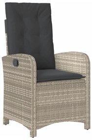 7 pcs conj. jantar p/ jardim c/ almofadões vime PE cinza-claro