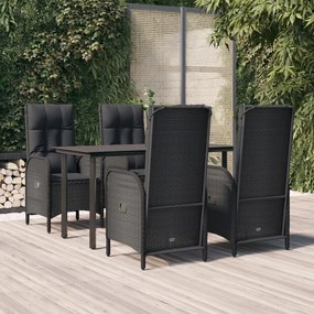 vidaXL 5 pcs conjunto de jantar p/ jardim c/ almofadões vime PE preto