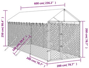 Canil de exterior com teto 2x6x2,5 m aço galvanizado prateado