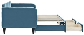 Sofá-cama com gavetão e gavetas 80x200 cm veludo azul
