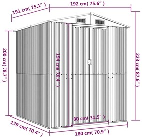 Abrigo de jardim 192x191x223 cm aço galvanizado castanho-escuro