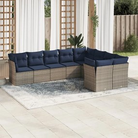 vidaXL 9 pcs conjunto sofás p/ jardim c/ almofadões vime PE cinzento