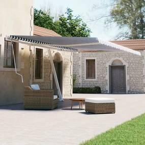 vidaXL Toldo retrátil manual independente 600x300 cm azul e branco