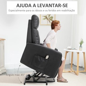 Poltrona Relax Levanta Pessoas Poltrona Elétrica Reclinável a 145° com Controlo Remoto Apoio para Pés 67x95x105 cm Preto