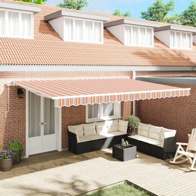 vidaXL Toldo Retrátil Manual Listrado Bege e Laranja 500x300 cm