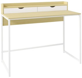 HOMCOM Secretária Moderna Mesa para Escritório Mesa de Computador com Estante e 2 Gavetas Removíveis 106x50x89 cm Branco