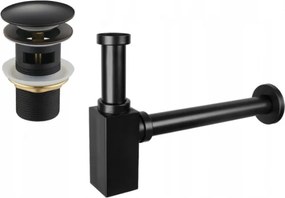 Mexen meia-sifão de lavatório quadrado com tampão click-clack, com transbordo, preto antigo - 7992060-79
