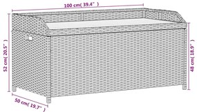 Banco de arrumação 100x50x52 cm vime PE e madeira acácia preto