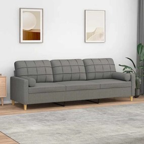 vidaXL Sofá 3 lugares + almofadas/almofadões 210cm tecido cinza-escuro
